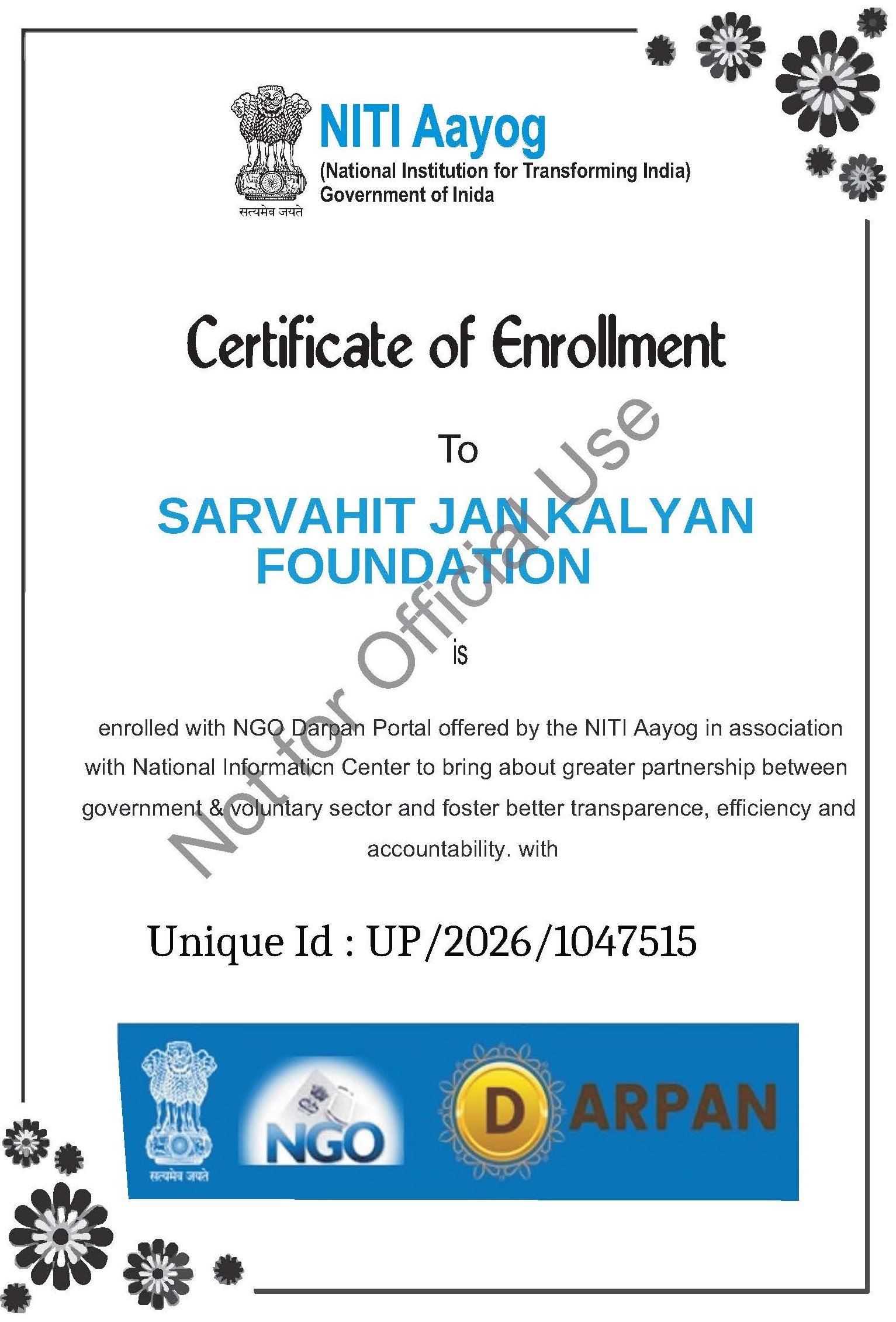Darpan Certificate